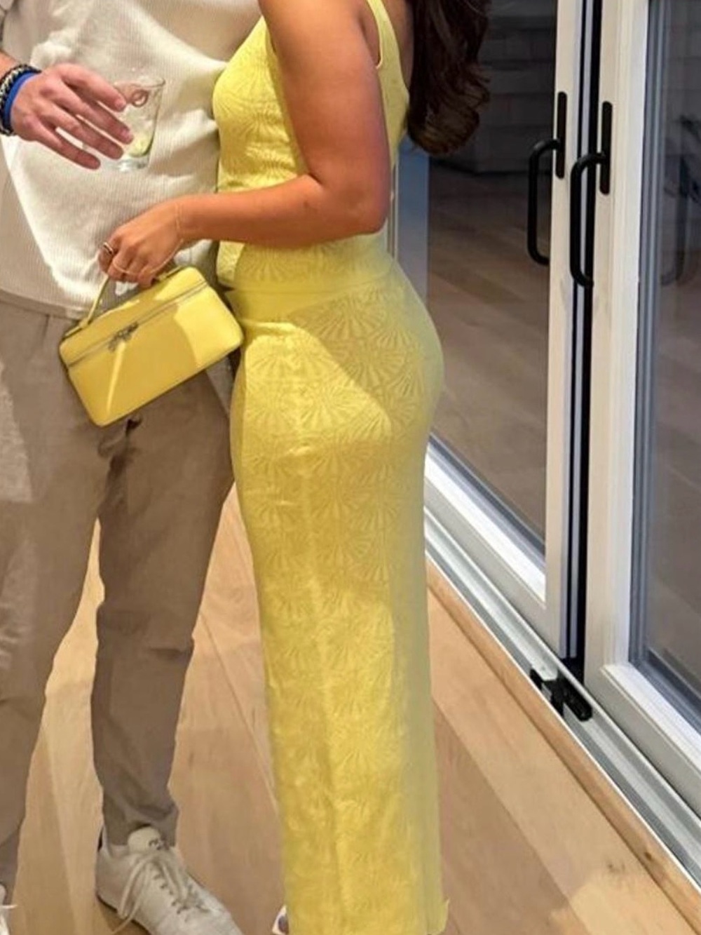 Yellow Textured Midi Skirt Set by